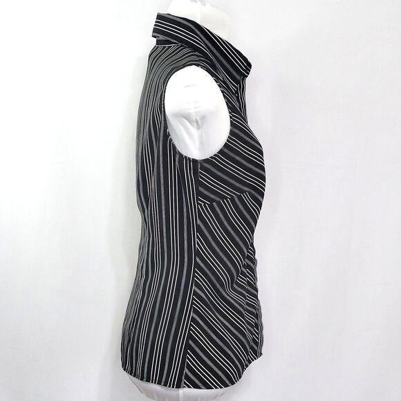 Apt 9 collar button front stretch sleeveless top black white striped small - Picture 2 of 9